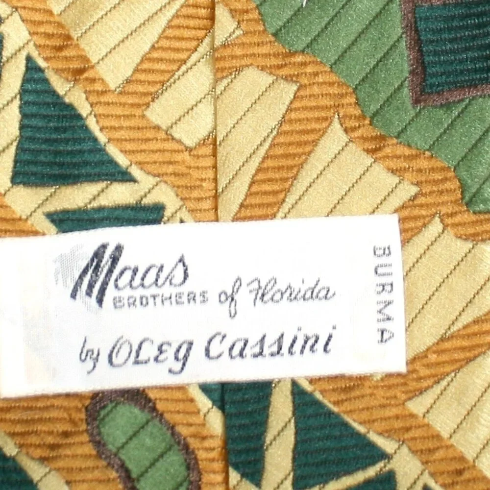 VINTAGE OLEG CASSINI Necktie Abstract Green Yellow Stripe Neck Tie Accessory